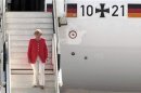 Germany's Chancellor Angela Merkel disembark from her plane after landing in Chisinau