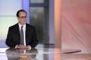 French President Francois Hollande in a studio set-up by France 2, a public television station, on April 14, 2016, in Paris