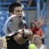 Novak Djokovic, from Serbia, hits a forehand against Ryan Harrison during a match at the Western & Southern Open tennis tournament, Wednesday, Aug. 17, 2011 in Mason, Ohio. (AP Photo/Al Behrman)