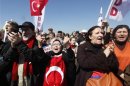 Protesters chant slogans against the so-called Sledgehammer trial during a demonstration in front of the Silivri prison, near Istanbul