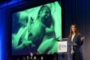 Melinda Gates, co-chair of the Bill and Melinda Gates Foundation, speaks in front of an image of a healthy baby being born, during the opening plenary of the Global Maternal Newborn Health Conference in Mexico City, Monday, Oct. 19, 2015. (AP Photo/Rebecca Blackwell)