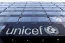 The UNICEF logo is pictured on a building in Geneva