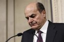 Italy's PD leader Bersani reacts during news conference following meeting with Italian President Napolitano at Quirinale Presidential palace in Rome