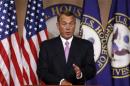 U.S. Speaker of the House John Boehner answers a question during his weekly news conference on Capitol Hill in Washington