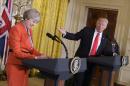 US President Donald Trump speaks during a joint press conference with Britain's Prime Minister Theresa May in the East Room of the White House on January 27, 2017 in Washington, DC