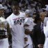 Miami Heat's Ray Allen holds the NBA Eastern Conference trophy after they defeated the Indiana Pacers during Game 7 of their NBA Eastern Conference final basketball playoff in Miami