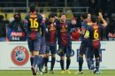 Los jugadores del Barcelona celebran su triunfo por 3-0 ante el Spartak de Moscú el martes en la Liga de Campeones