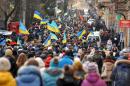 Thousands of demonstrators march in the western Ukrainian city of Lviv on December 2, 2013
