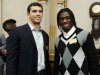 NFL football draft prospects Andrew Luck, left, of Stanford, and Robert Griffin III, of Baylor, attend a reception during their visit to the trading floor of the New York Stock Exchange, Wednesday, April 25, 2012. The college stars are preparing for the NFL draft Thursday night at Radio City Music Hall. (AP Photo/Richard Drew)