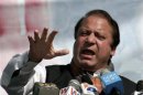 Pakistan's former prime minister and opposition leader Sharif speaks during a protest rally against government in Abbottabad