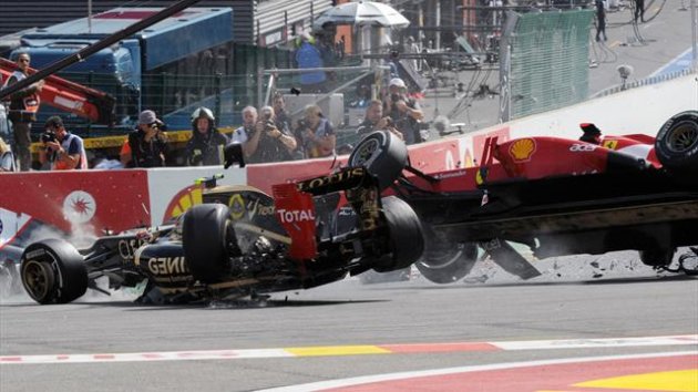 2012 Belgian GP Lotus Ferrari Grosjean Alonso Start