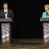 Democratic candidate, U.S. Rep. Chris Murphy, D-Conn., left, and Republican candidate for U.S. Senate Linda McMahon, right, debate in Hartford, Conn., Thursday, Oct. 18, 2012. The two are vying for the Senate seat now held by Joe Lieberman, an independent who's retiring. (AP Photo/Jessica Hill)