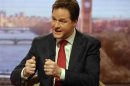Britain's Deputy Prime Minister Nick Clegg speaks on the BBC's Andrew Marr Show
