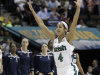 Notre Dame guard Skylar Diggins (4) celebrates victory after the NCAA women's Final Four semifinal college basketball game against Connecticut in Denver, Sunday, April 1, 2012. Notre Dame won 83-75. (AP Photo/Eric Gay)