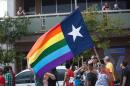 People gather in Dallas to celebrate the US Supreme Court decision legalizing same-sex marriage on June 26, 2015