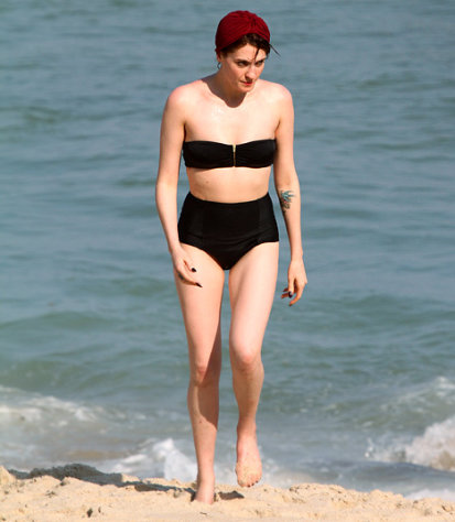 Florence Welch Wears Retro Bikini, Red Swimming Cap
