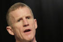 Retired Gen. Stanley McChrystal talks during an interview with The Associated Press, Monday, Jan. 7, 2013 in New York. McChrystal says he was "completely surprised" by the uproar that followed publication of a Rolling Stone article featuring derogatory comments attributed to his staff about the Obama administration. (AP Photo/Mark Lennihan)