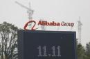 The logo of the Alibaba Group is seen inside the company's headquarters in Hangzhou