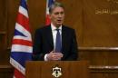 Britain's Foreign Secretary Philip Hammond speaks during a joint news conference with Jordan's Foreign Minister Nasser Judeh at the Foreign Ministry in Amman, Jordan