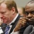 FILE - In this Oct. 28, 2009 file photo, NFL Players Association executive director DeMaurice Smith, right, NFL commissioner Roger Goodell sit at the witness table on Capitol Hill in Washington. The NFL Players Association has filed a complaint Wednesday, May 23, 2012, in federal court accusing the league of colluding to impose a secret salary cap during the uncapped 2010 season. (AP Photo/Charles Dharapak, File)