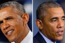 This combination image of President Barack Obama shows him, left, talking about the economy during a visit to Denver on July 9, 2014, and right, talking at the White House in Washington about the situation in Iraq on June 19, 2014. There's the confident Obama ridiculing opponents to the delight of his supporters. Then there's the increasingly unpopular president hobbled by gridlock in Washington and foreign policy crises. While Obama has long sought refuge away from the capital when his frustrations boiled over, the gap between his outside and inside games has perhaps never been bigger. (AP Photos)