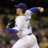 Los Angeles Dodgers starting pitcher Aaron Harang throws to the plate during the seventh inning of their baseball game against the San Diego Padres, Friday, April 13, 2012, in Los Angeles. (AP Photo/Mark J. Terrill)