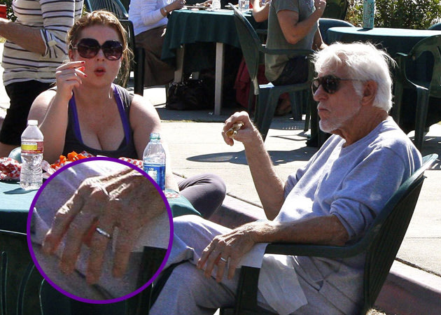 Dick Van Dyke wearing his wedding ring at a farmer's maket with Arlene 