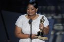 Octavia Spencer accepts the Oscar for best actress in a supporting role for â€œThe Helpâ€ during the 84th Academy Awards on Sunday, Feb. 26, 2012, in the Hollywood section of Los Angeles. (AP Photo/Mark J. Terrill)