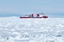 The Chinese research vessel Xue Long is shown January 2, 2014 trapped in the frozen waters of Antarctica