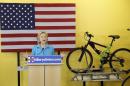 Democratic presidential candidate Hillary Rodham Clinton speaks about her renewable energy plan, Monday, July 27, 2015, at the Des Moines Area Rapid Transit Central Station in Des Moines, Iowa. (AP Photo/Charlie Neibergall)
