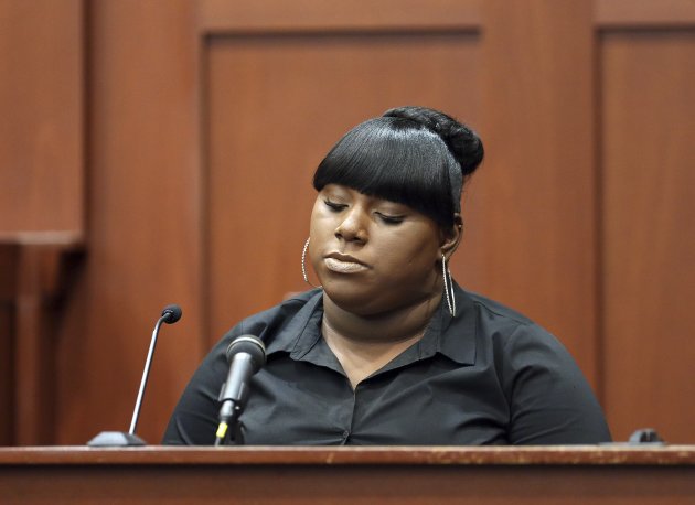 Witness Rachel Jeantel gives her testimony to the prosecution during George Zimmerman's second-degree murder trial for the 2012 shooting death of Trayvon Martin in Seminole circuit court in Sanford, Florida, June 26, 2013. REUTERS/Jacob Langston/Pool (UNITED STATES - Tags: CRIME LAW)