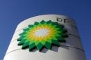 The BP logo is seen at a petrol station in London.