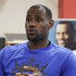 Miami Heat's LeBron James answers questions about his charitable efforts and the NBA lockout, during an interview in Akron, Ohio, Monday, Aug. 8, 2011. (AP Photo/Mark Duncan)