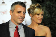 Matt LeBlanc, left, an Emmy nominee for Lead Actress in a Comedy Series for "Episodes," arrives with Andrea Anders at the 63rd Primetime Emmy Awards Performers Nominee Reception, Friday, Sept. 16, 2011, in Los Angeles. The Primetime Emmy Awards will be held on Sunday in Los Angeles. (AP Photo/Chris Pizzello)