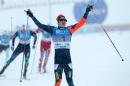 Andrew Musgrave from Scotland celebrates after winning the Sprint in the Cross country Norway national event in Lillehammer on January 17, 2014