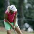 Anna Nordqvist, of Sweden, reacts after missing an eagle putt on the 16th green during third round play in the Mobile Bay LPGA Classic golf tournament at the Robert Trent Jones Golf Trail at Magnolia Grove in Mobile, Ala. Saturday, May 18, 2013. (AP Photo/Dave Martin)