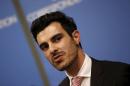 Gay Syrian refugee Subhi Nahas speaks at a news conference at the UN headquarters in New York