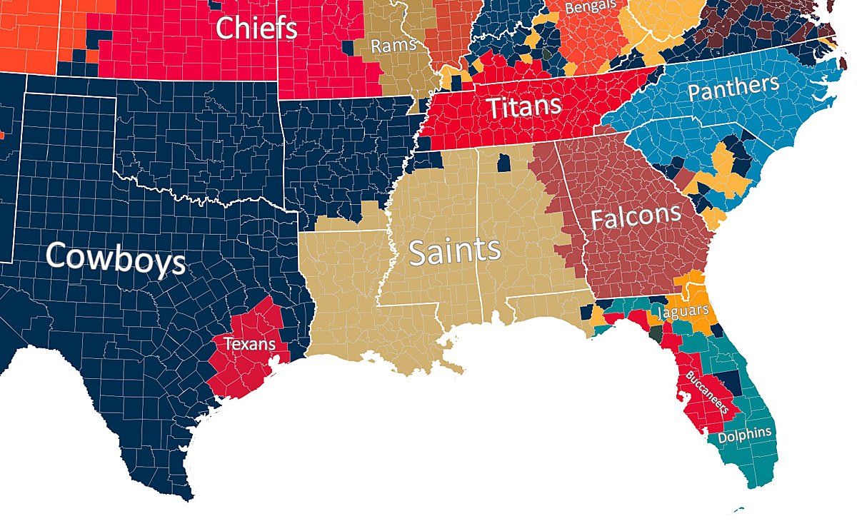 Map Shows Which Nfl Team Every Us County Roots For Yahoo Finance 