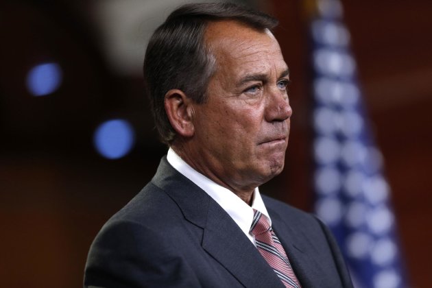 House Speaker John Boehner of Ohio listens to a reporter's question during a news conference on Capitol Hill in Washington, Thursday, May 23, 2013. (AP Photo/Charles Dharapak)