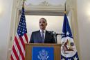 U.S. Attorney General Eric Holder speaks at the U.S. ambassador's residence in Oslo