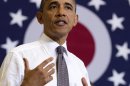 President Barack Obama speaks at Lorain County Community College, Wednesday, April 18, 2012, in Elyria, Ohio. (AP Photo/Carolyn Kaster)