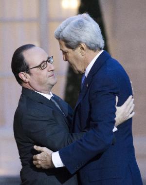 France's President Francois Hollande, left,  welcomes …