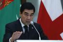 Turkmenistan's President Berdymukhamedov speaks at a news briefing in Tbilisi