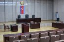 In this March 20, 2013 photo, a North Korean flag hangs inside the interior of Pyongyang's Supreme Court. North Korea says it will soon deliver a verdict in the case of detained American Kenneth Bae it accuses of trying to overthrow the government, further complicating already fraught relations between Pyongyang and Washington. The announcement about Bae comes in the middle of a lull after weeks of war threats and other provocative acts by North Korea against the U.S. and South Korea. Bae, identified in North Korean state media by his Korean name, Pae Jun Ho, is a tour operator of Korean descent who was arrested after arriving with a tour on Nov. 3 in Rason, a special economic zone bordering China and Russia. (AP Photo)