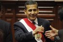 Peruvian President Humala greets congressmen in Lima