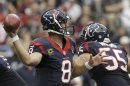 Houston Texans quarterback Matt Schaub throws a pass against the Tennessee Titans during the fourth quarter of an NFL football game Sunday, Sept. 30, 2012, in Houston. (AP Photo/Patric Schneider)