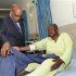South Africa's President Jacob Zuma chats with one of the injured miners during a courtesy visit in a hospital outside a South African mine in Rustenburg