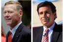This combination of Associated Press file photos show Ford Motor Co. President and CEO Alan Mulally, at left, on Sept. 18, 2012 in New York, and Mark Fields, right, Ford president of the Americas, Monday, Sept. 10, 2012, in Flat Rock, Mich. Longtime Ford executive Mark Fields was named chief operating officer of the company on Thursday, Nov. 1, 2012, putting him in line to replace CEO Alan Mulally as soon as 2015. (AP Photo/File)
