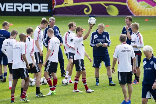 Denmark players attend a training session in Kolobrzeg