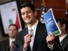 House Budget Committee Chairman Rep. Paul Ryan, R-Wis., center, holds up a copy of his budget plan, entitled "The Path to Prosperity," Tuesday, March 20, 2012, during a news conference on Capitol Hill in Washington. (AP Photo/Jacquelyn Martin)